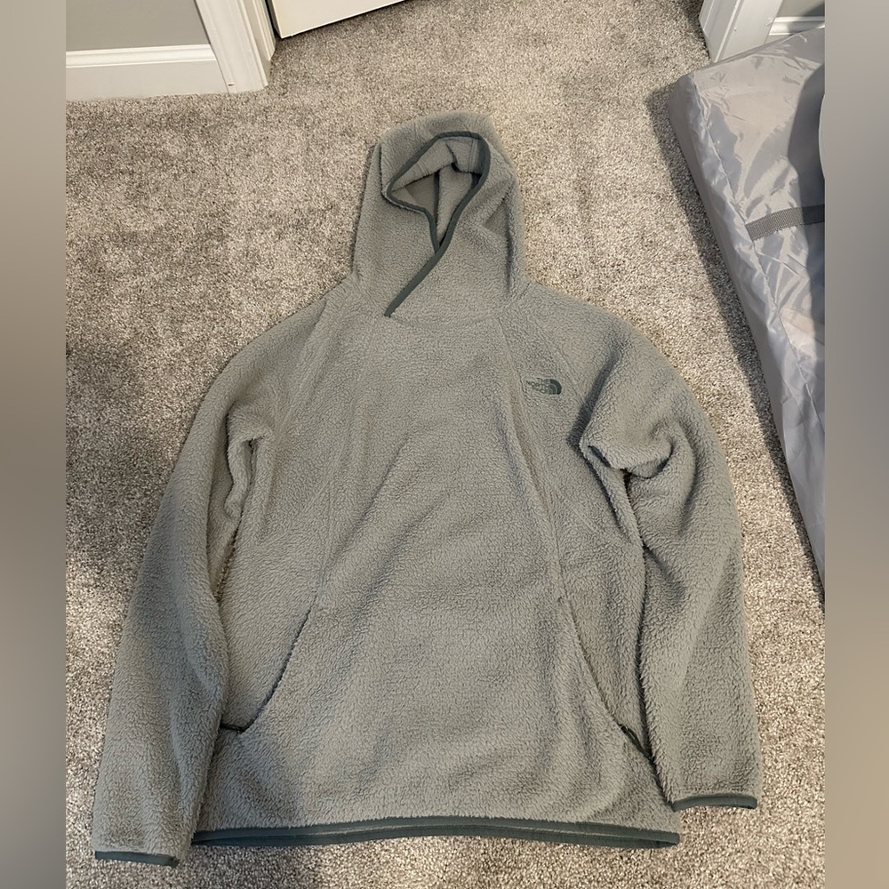 The North Face Light Gray/Green Fleece Hoodie